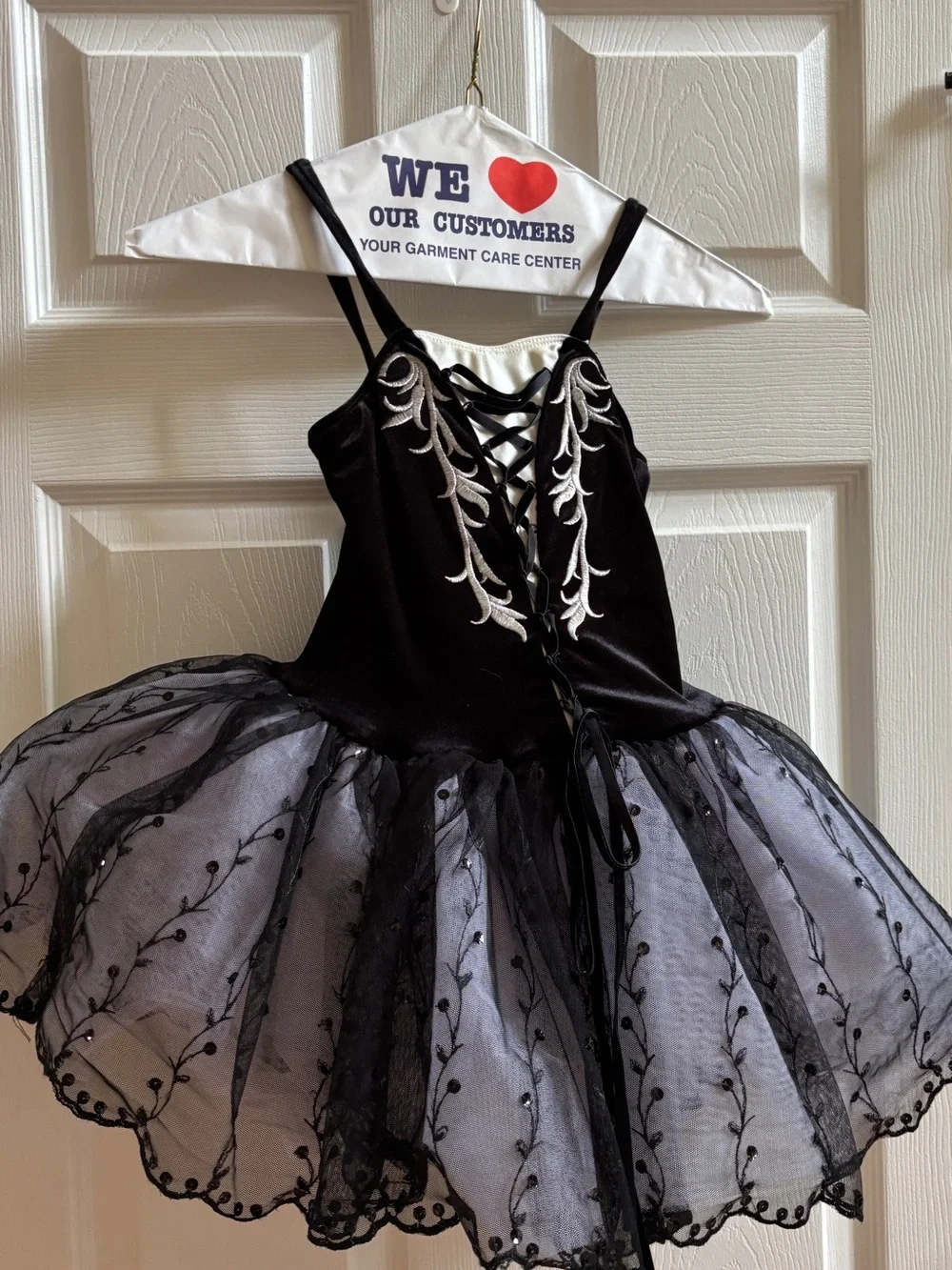Black Girls' Ballet Tutu Costume with Lace-Up Bodice